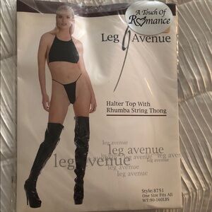 Leg Avenue Black Halter Top and Thong Set